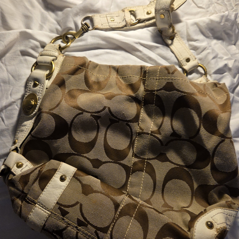 Coach Tan and Brown Signature Bag